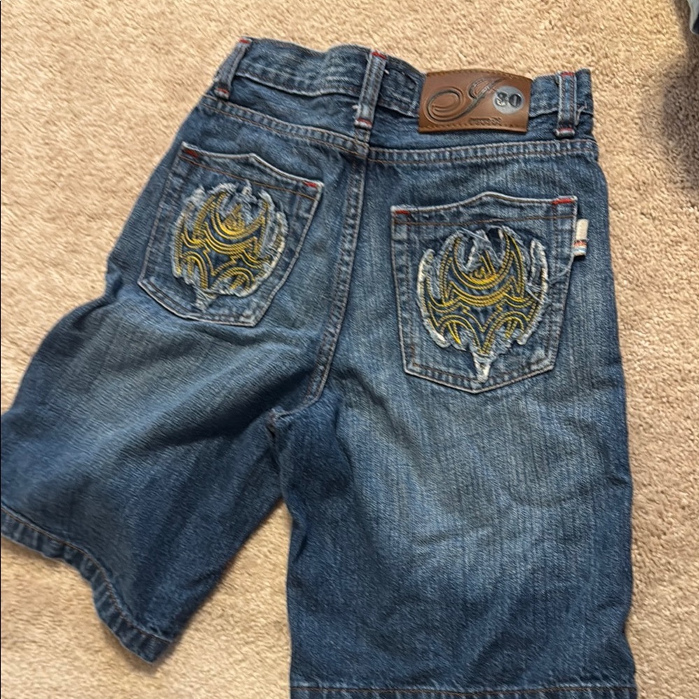 Indigo Blue Bermuda Shorts with Embroidery